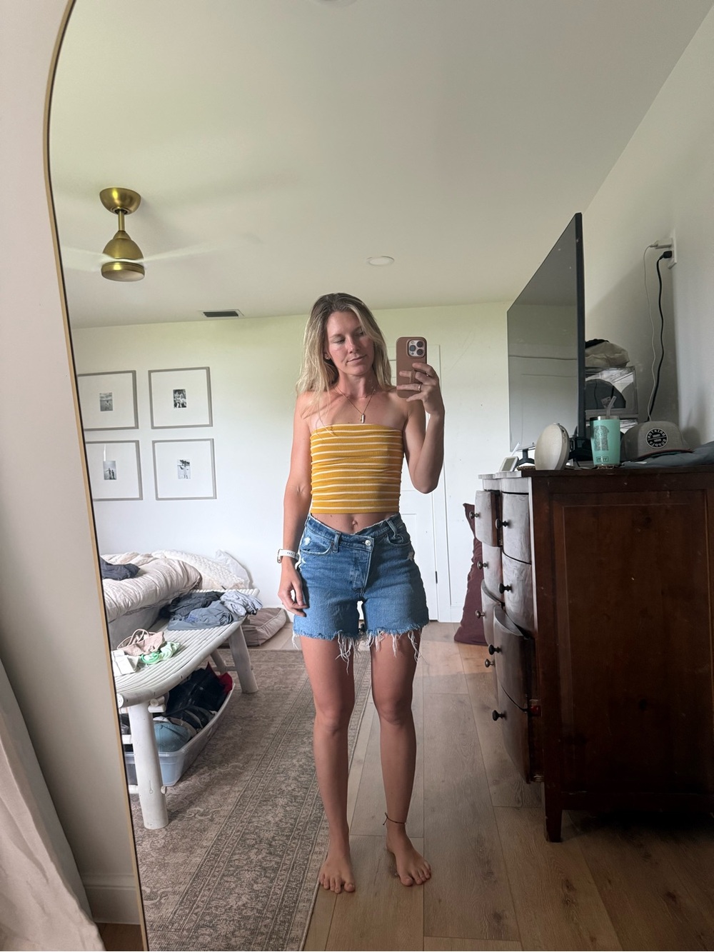 American Eagle Outfitters Yellow Striped Tube Top